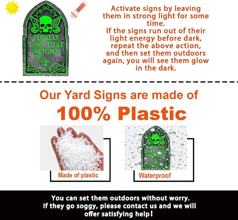 CiniQy 6 Pack Halloween Tombstones Graveyard Decorations, Halloween Yard Sign Glow in The Dark, 17”×10” Waterproof Outdoor Light Up Tombstones, Spooky Light Up Gravestones for Yard, Home, Party, Scary Decor - Image 5